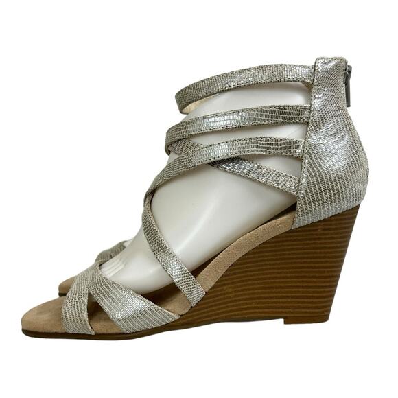 Aerosoles Glossary Wedge Leather Sandals Gray Strappy Size 10 - Picture 3 of 10